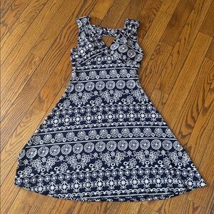 Navy and White Patterned Dress
